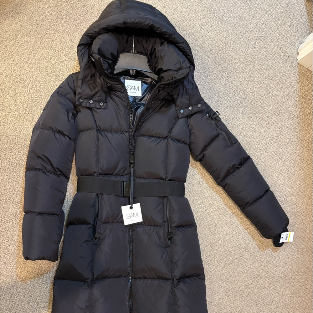 SAM Black Quilted Puffer Coat with Hood